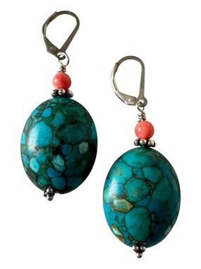 Sundance Sterling Silver Turquoise and Orange Coral Drop Earrings
